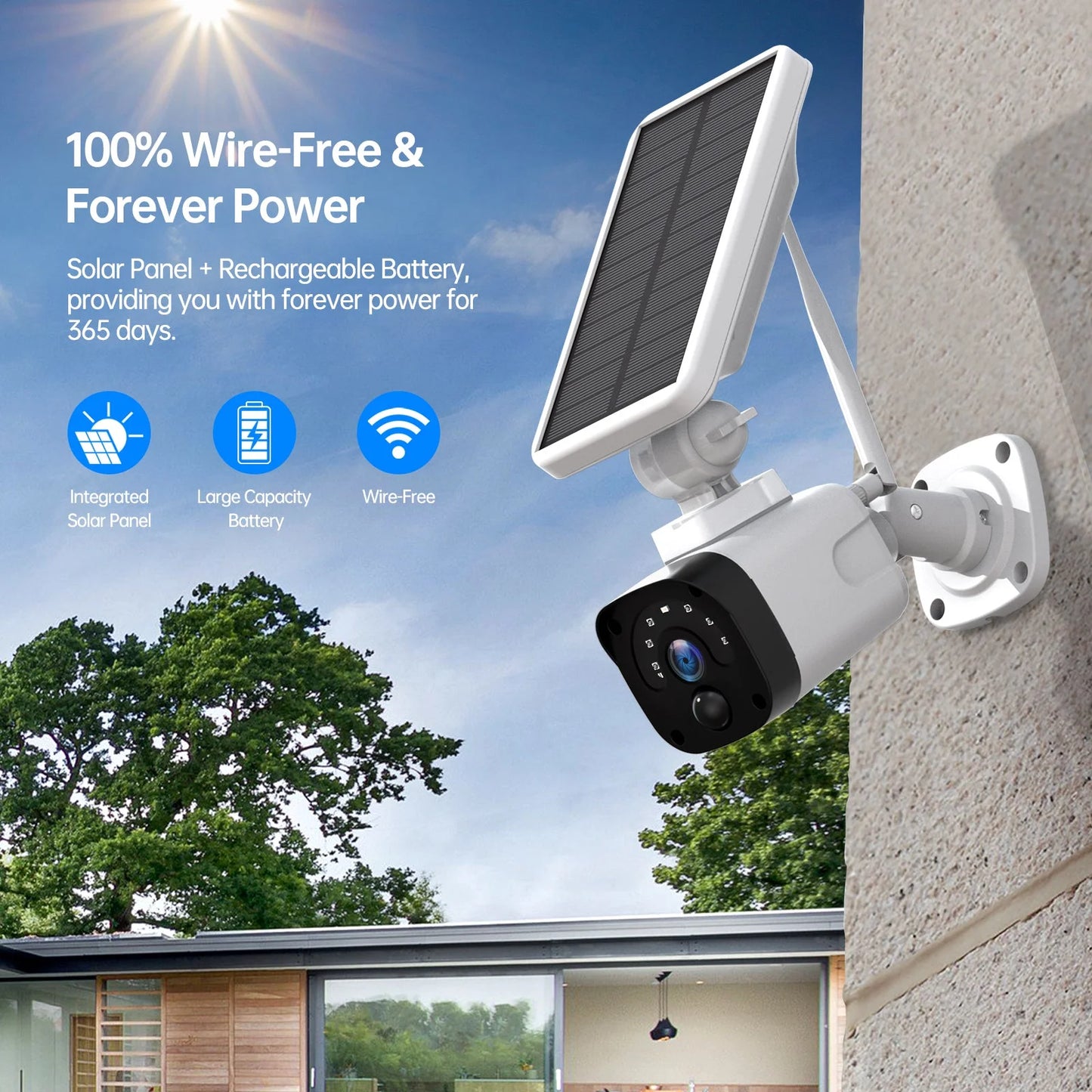 4MP Solar Wireless Outdoor Security Camera System with Base Station, CCTV Camera Security System 2-Way Audio PIR Motion Detection Night Vision Support Tf/Cloud Storage HDMI Output
