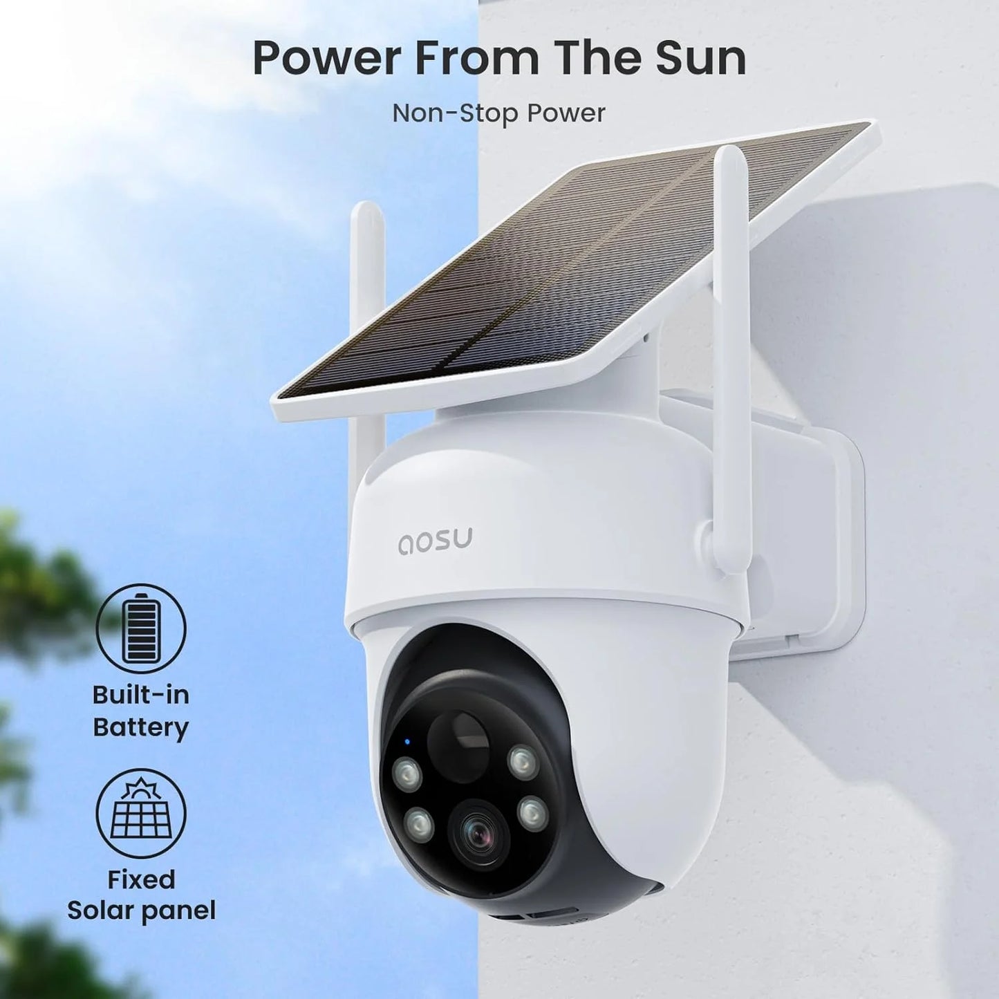 2K/3MP Home Security Camera System, Solar Powered 2 Cam-Kit with Spotlight & Homebase, 360° View, No Monthly Fee, Auto Tracking, Color Night Vision, Easy Setup, 5Ghz & 2.4Ghz Wi-Fi