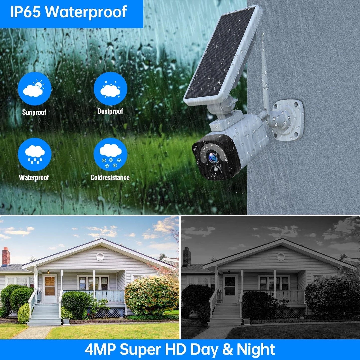 4MP Solar Wireless Outdoor Security Camera System with Base Station, CCTV Camera Security System 2-Way Audio PIR Motion Detection Night Vision Support Tf/Cloud Storage HDMI Output