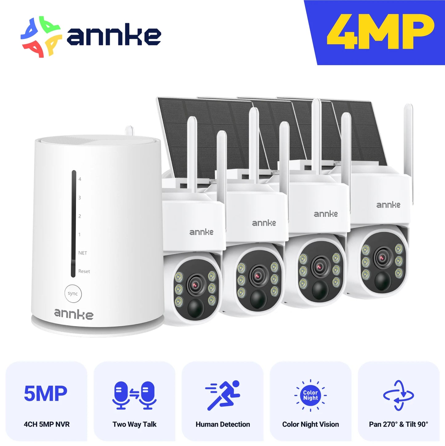 4MP 2K Wireless Home Camera System 2-Cam Kit Security System Solar Cameras Outdoor, PIR Human Detection Instant Alerts