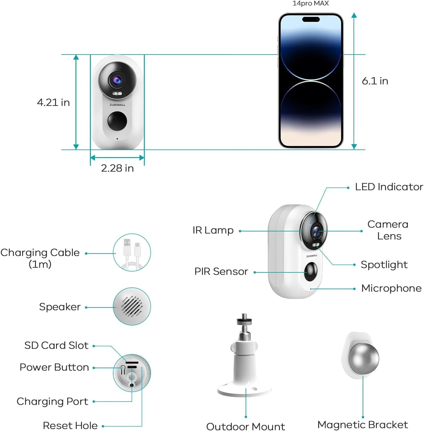 1-Pack White 2K Wireless Video Security Camera, Outdoor Surveillance Camera