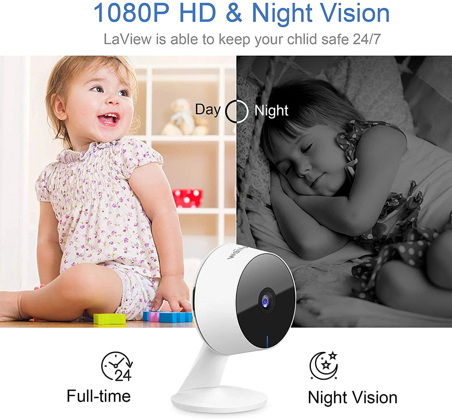 Security Cameras 4 Pieces, Home Security Camera Indoor 1080P, Wi-Fi Cameras for Baby/Pet, Motion Detection, Two-Way Audio, Night Vision