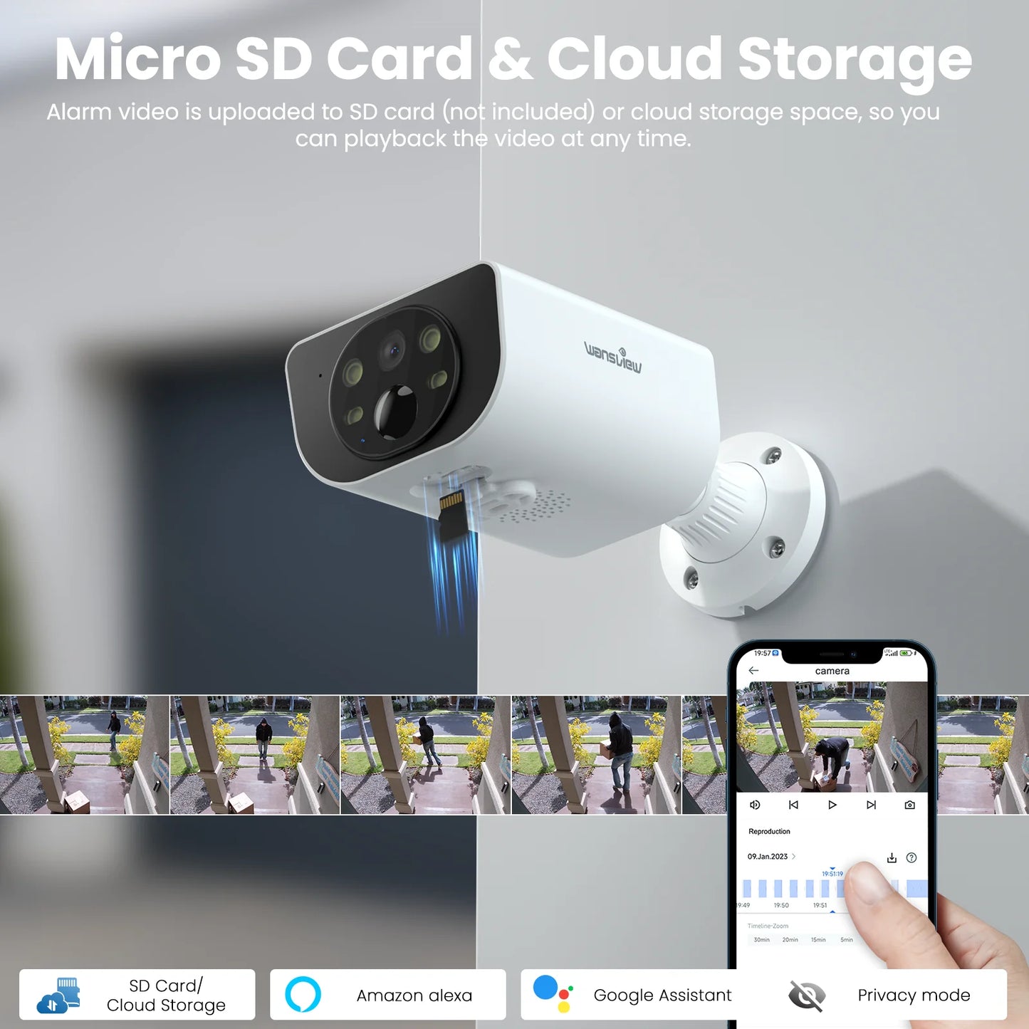 2K Solar Camera Wifi Outdoor Wireless with Spotligt, Waterproof, PIR Alert, Siren, Color Night Vision, Two-Way Audio