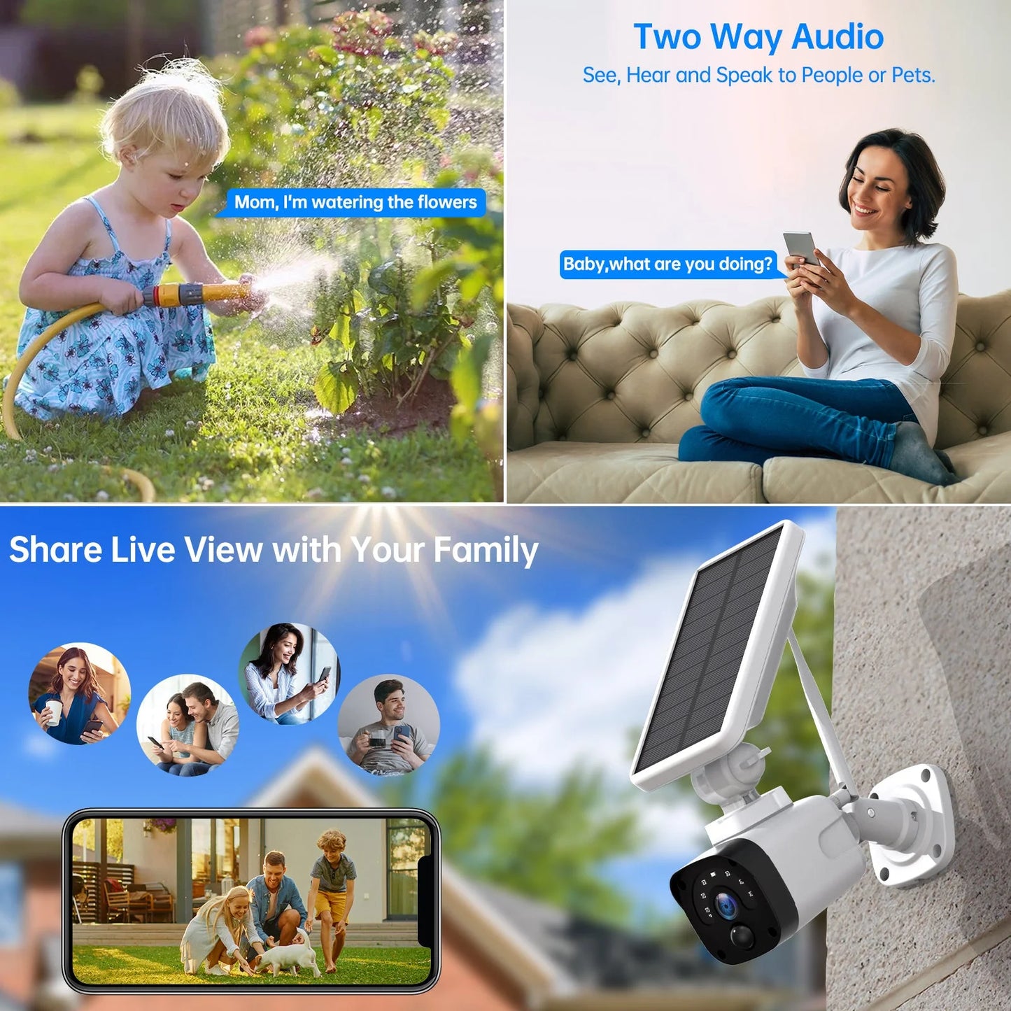 4MP Solar Wireless Outdoor Security Camera System with Base Station, CCTV Camera Security System 2-Way Audio PIR Motion Detection Night Vision Support Tf/Cloud Storage HDMI Output