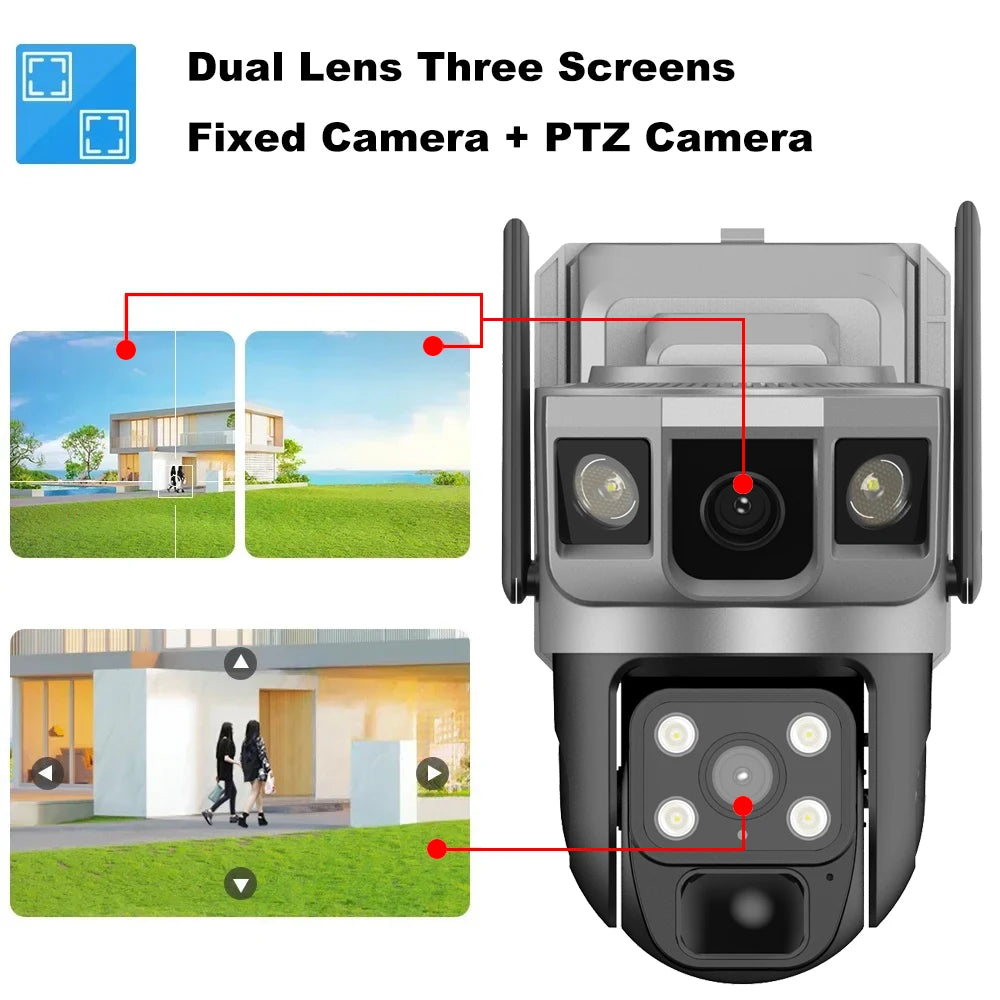 Dual Lens 4G Solar Camera Outdoor Waterproof IP CCTV Cameras Smart Home Security Protection 360 PTZ Video Surveillance Wireless