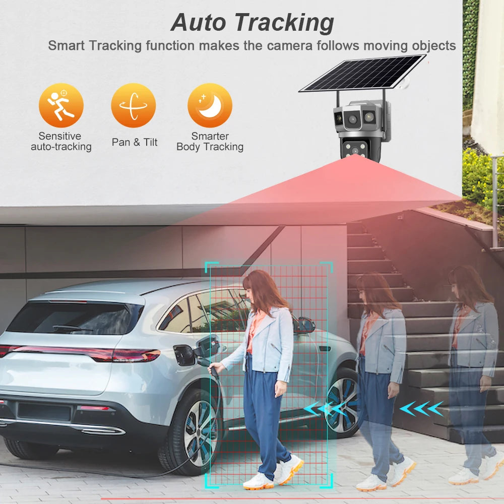 Dual Lens 4G Solar Camera Outdoor Waterproof IP CCTV Cameras Smart Home Security Protection 360 PTZ Video Surveillance Wireless