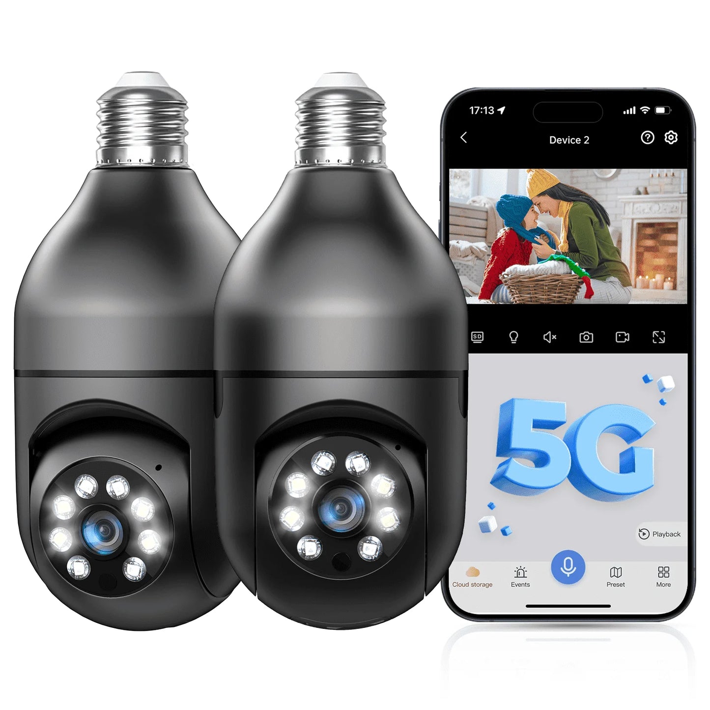 2PCS Lightbulb Security Camera, 5G Wifi 2K Light Socket Cameras for Home, Wireless Outdoor Camera, 360 Motion Detection and Alarm, Two Way Talk, Color Night Vision