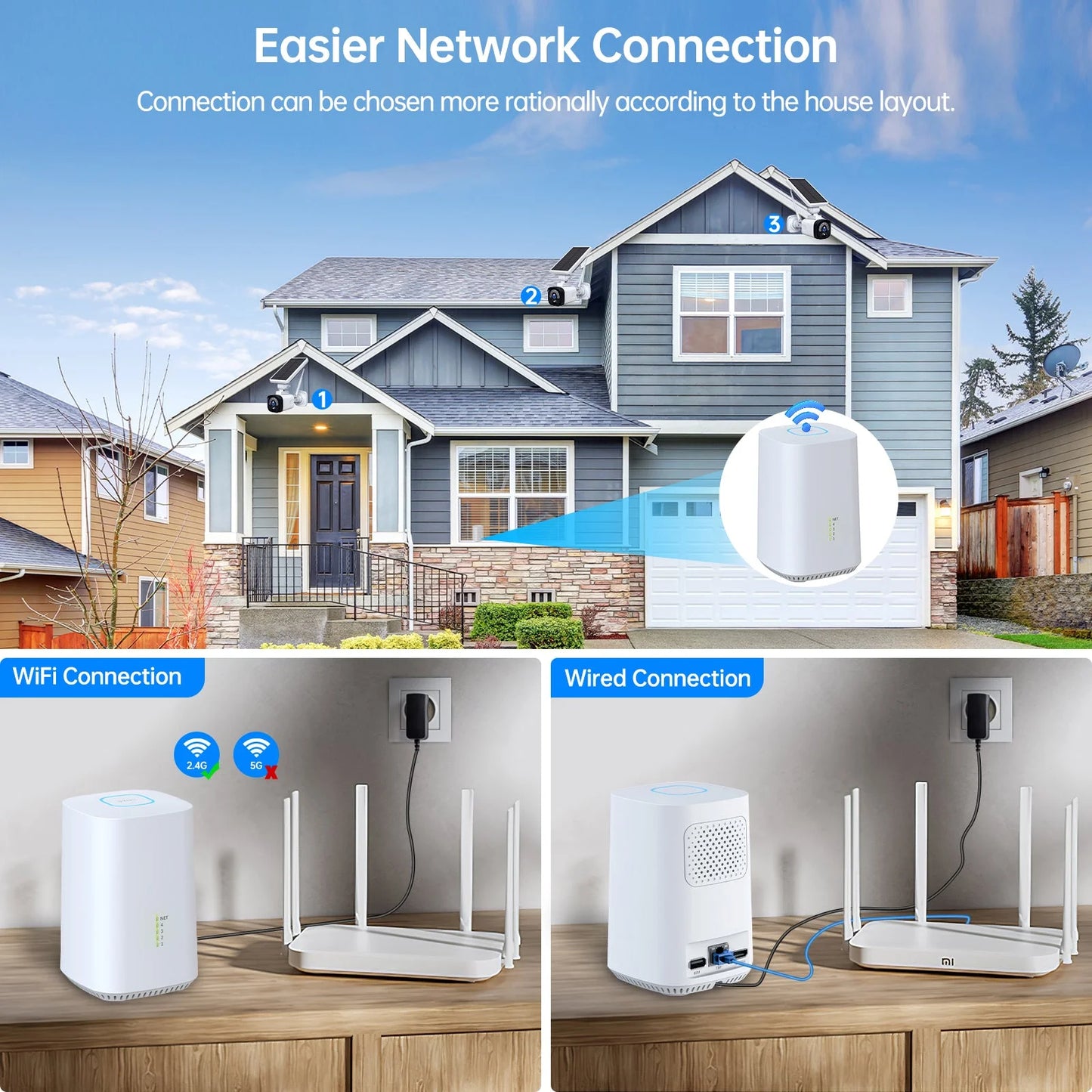 4MP Solar Wireless Outdoor Security Camera System with Base Station, CCTV Camera Security System 2-Way Audio PIR Motion Detection Night Vision Support Tf/Cloud Storage HDMI Output