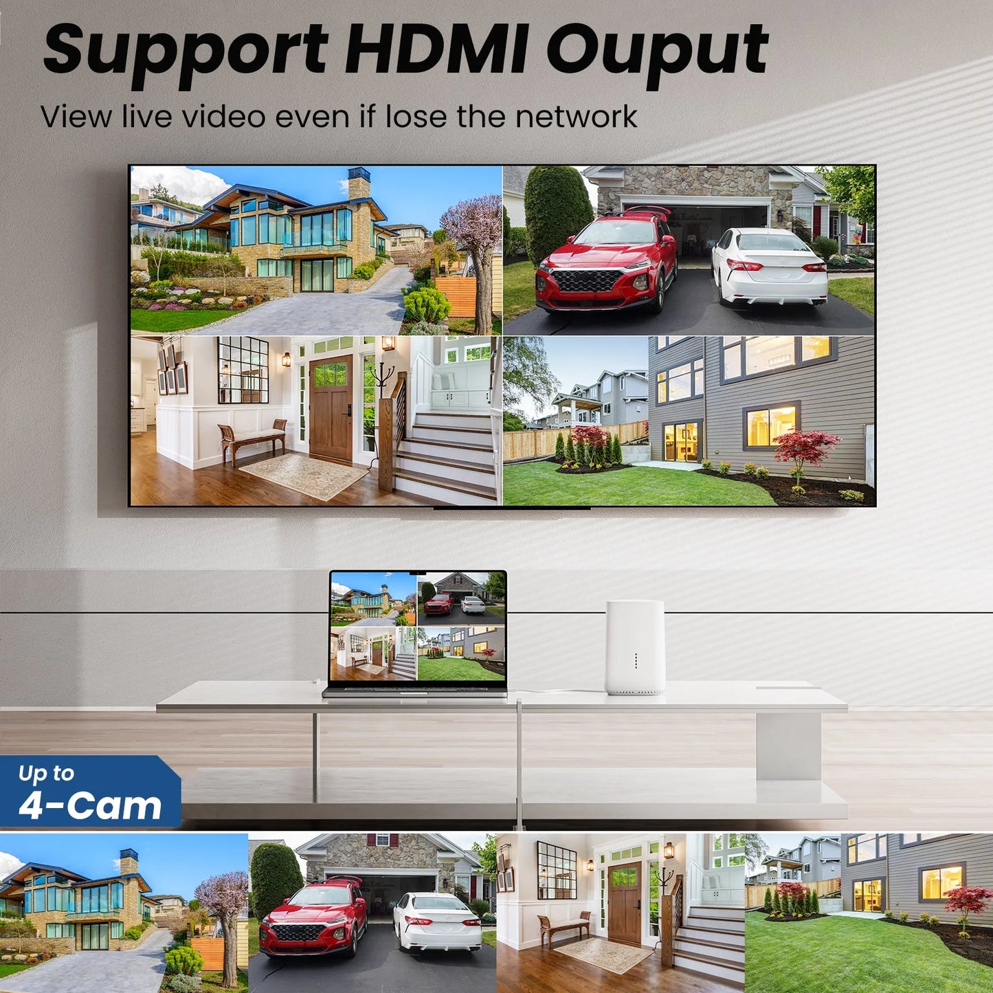 4MP Solar Wireless Outdoor Security Camera System with Base Station, CCTV Camera Security System 2-Way Audio PIR Motion Detection Night Vision Support Tf/Cloud Storage HDMI Output