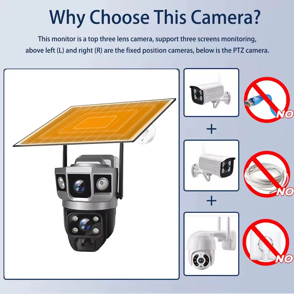 Dual Lens 4G Solar Camera Outdoor Waterproof IP CCTV Cameras Smart Home Security Protection 360 PTZ Video Surveillance Wireless