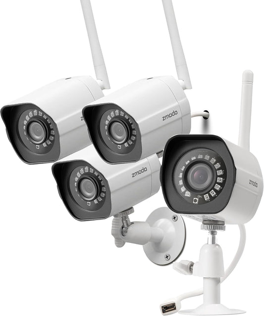 Outdoor Security Cameras Wifi - 1080P Full HD Surveillance Cameras for Home Security with Night Vision, IP 66 Weatherproof, Plug-In, Motion Detection, 4 Pack