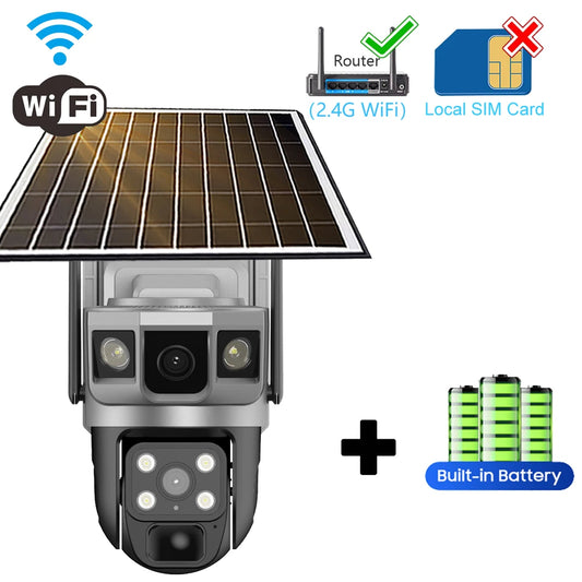 Dual Lens 4G Solar Camera Outdoor Waterproof IP CCTV Cameras Smart Home Security Protection 360 PTZ Video Surveillance Wireless