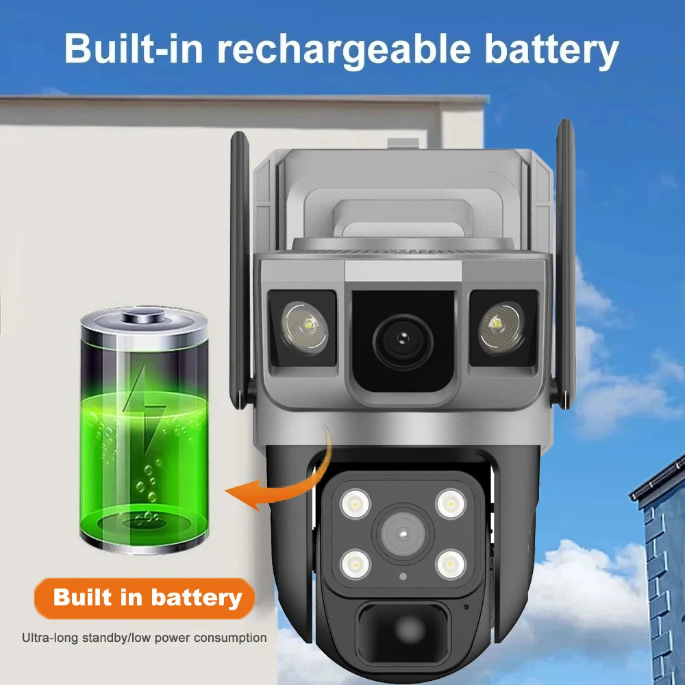 Dual Lens 4G Solar Camera Outdoor Waterproof IP CCTV Cameras Smart Home Security Protection 360 PTZ Video Surveillance Wireless