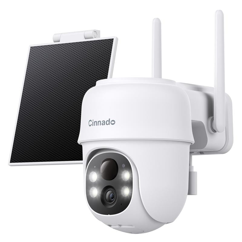 Cinnado 2K Solar/Battery Powered Security Cameras Outdoor - Cameras for Home Security outside 2.4G Wifi, 360° Color Night Vision, 2 Way Audio, PIR Human Detection, Works with Alexa/Google Home Surveillance Cameras Solar Rechargeable