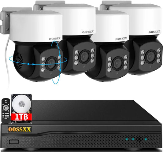 360° PTZ Digital Zoom Wired Security Camera System,80Ft Night Vision CCTV Camera System