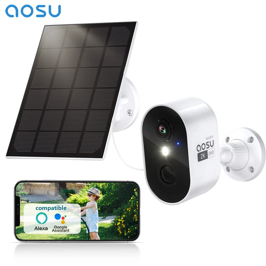 Solar Security Camera Wireless Outdoor, 2K Surveillance Camera for Home ,Spotlight,Siren, 2-Way Audio, PIR Human Detection, Color Night Vision