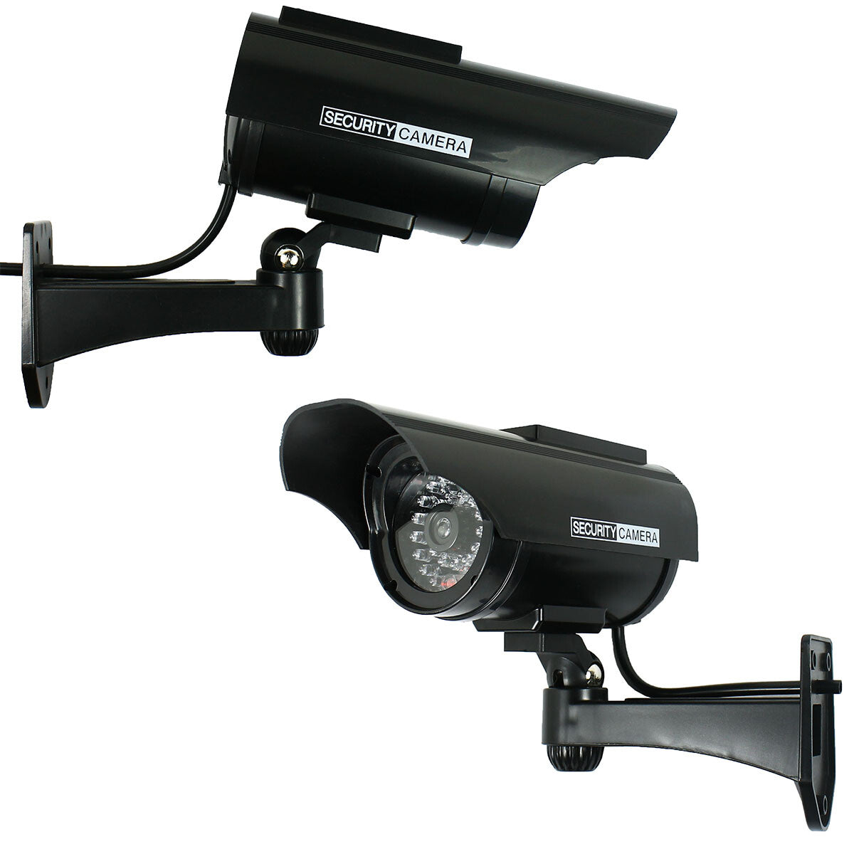 Pack of 2 Solar Powered Dummy Security Camera CCTV with LED Record Light - Black