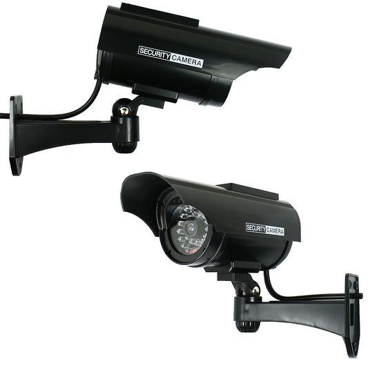 Pack of 2 Solar Powered Dummy Security Camera CCTV with LED Record Light - Black