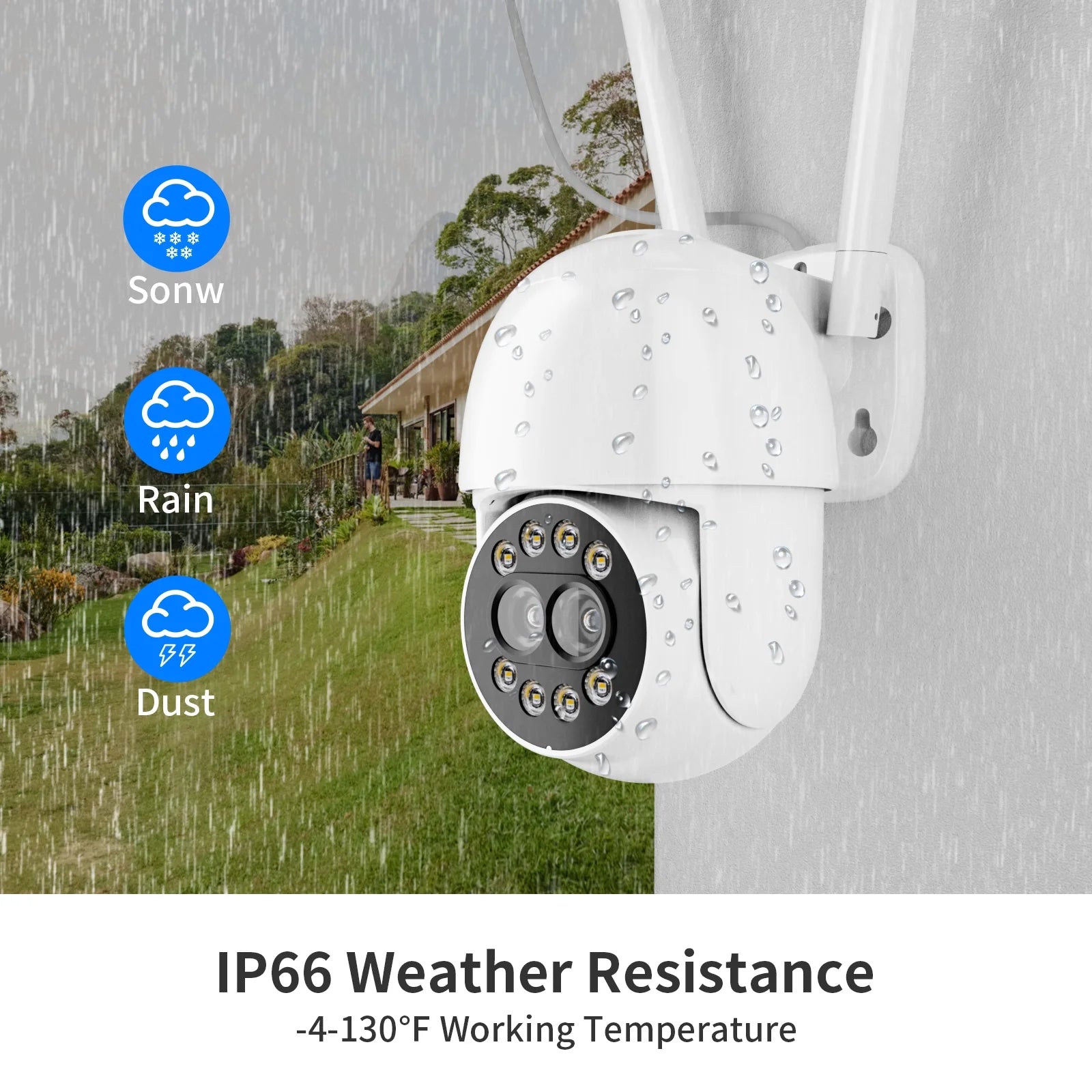 4MP Outdoor Security Cameras with Dual Lens, Full Color Night Vision, IP66 Waterproof, 1