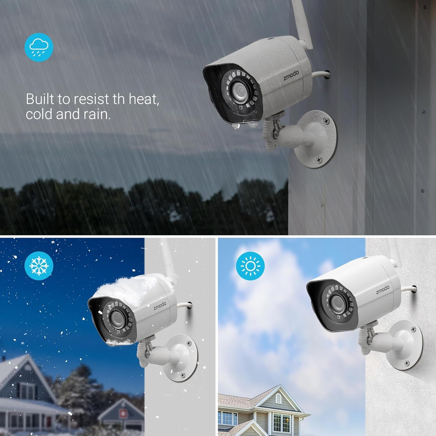 Outdoor Security Cameras Wifi - 1080P Full HD Surveillance Cameras for Home Security with Night Vision, IP 66 Weatherproof, Plug-In, Motion Detection, 4 Pack