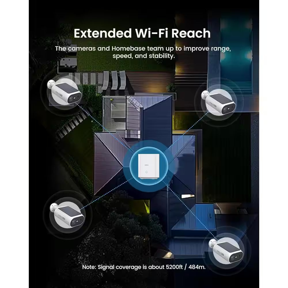 Solar Panel Built-In Smart Security Camera Kit - 3MP and Cross Camera Track with 32GB Storage Home Base, No Monthly Fee