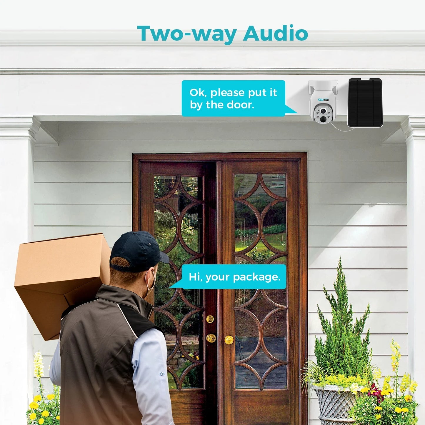 Solar Security Camera Outdoor, 4MP Wireless WIFI Camera, PTZ 360° View, PIR Motion Detection, Color Night Vision, IP66 Waterproof with Alexa