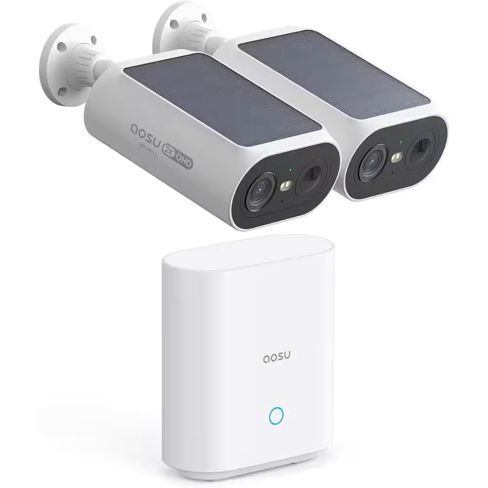 Solar Panel Built-In Smart Security Camera Kit - 3MP and Cross Camera Track with 32GB Storage Home Base, No Monthly Fee