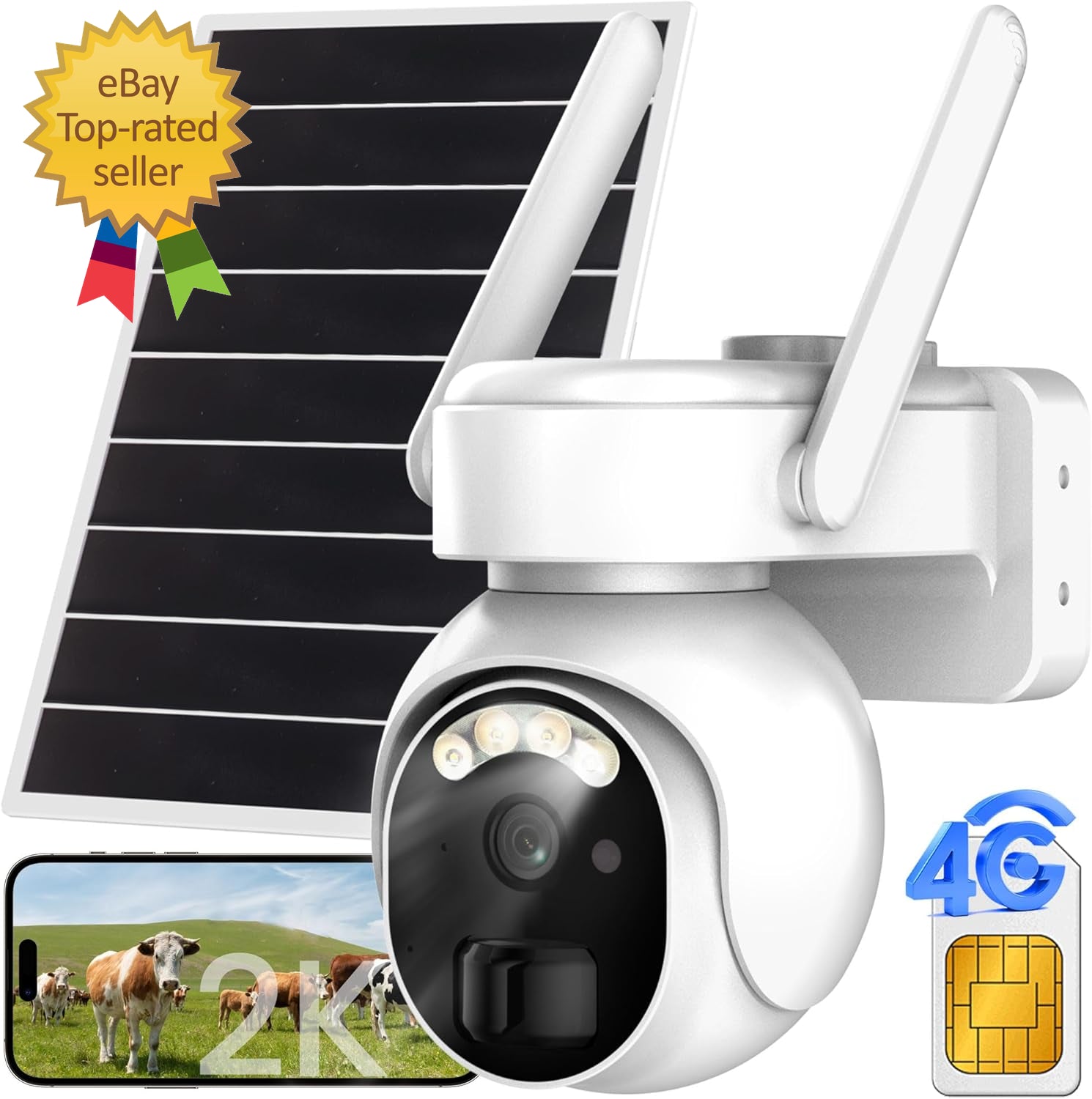 4G LTE Security Cameras Wireless Outdoor, 2K Solar Cellular Security Camera, No