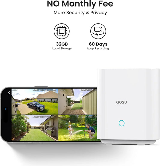 2K/3MP Home Security Camera System, Solar Powered 2 Cam-Kit with Spotlight & Homebase, 360° View, No Monthly Fee, Auto Tracking, Color Night Vision, Easy Setup, 5Ghz & 2.4Ghz Wi-Fi