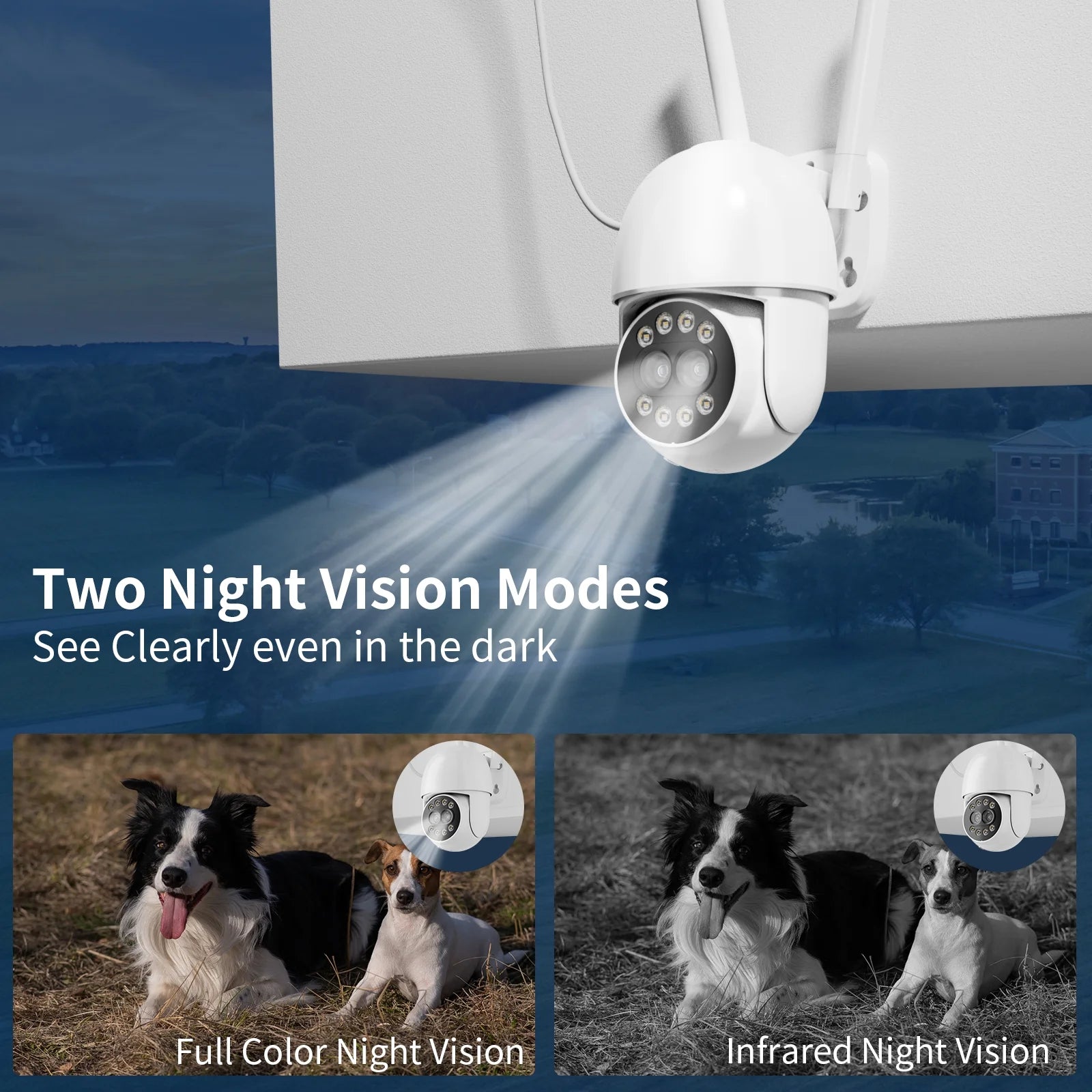 4MP Outdoor Security Cameras with Dual Lens, Full Color Night Vision, IP66 Waterproof, 1