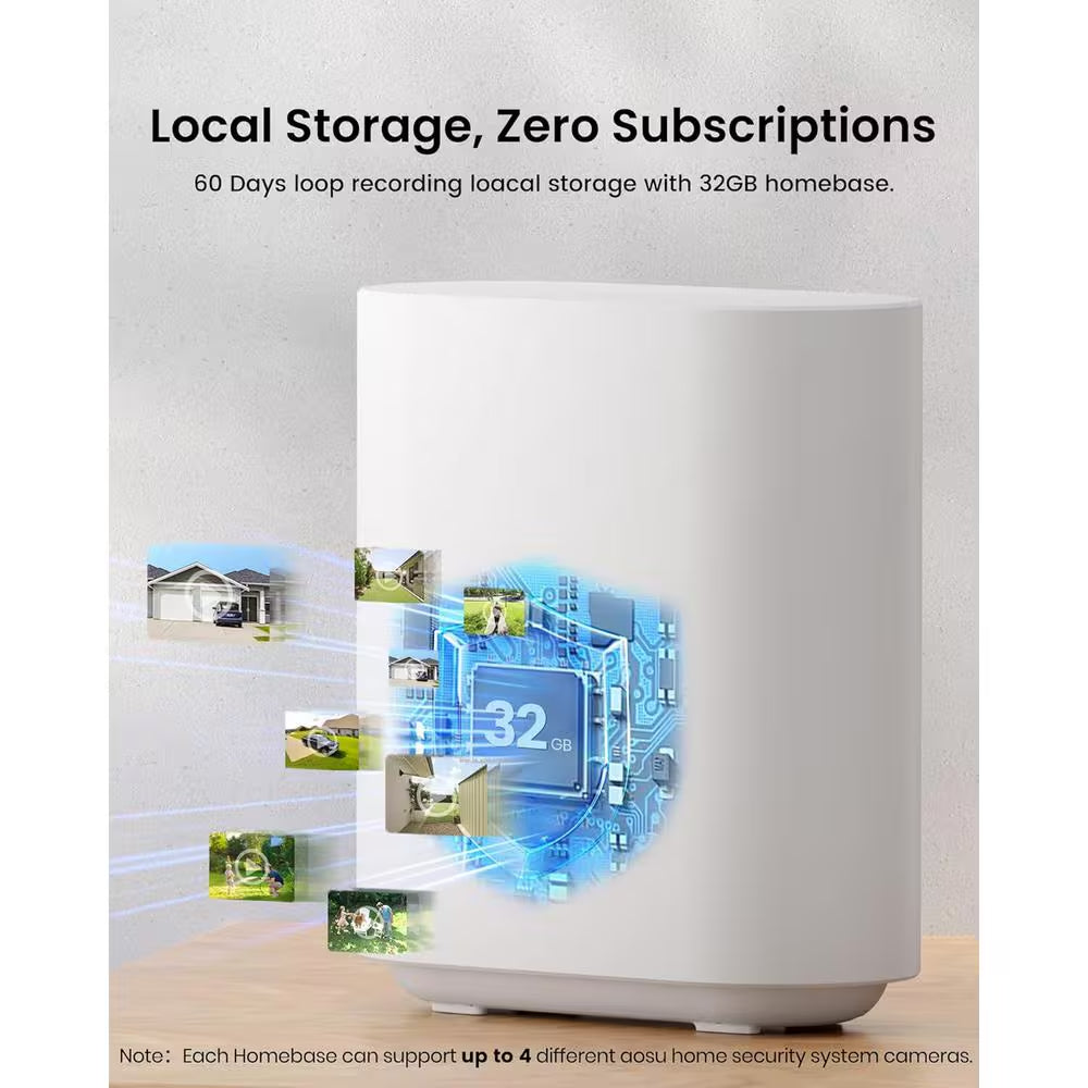 Solar Panel Built-In Smart Security Camera Kit - 3MP and Cross Camera Track with 32GB Storage Home Base, No Monthly Fee