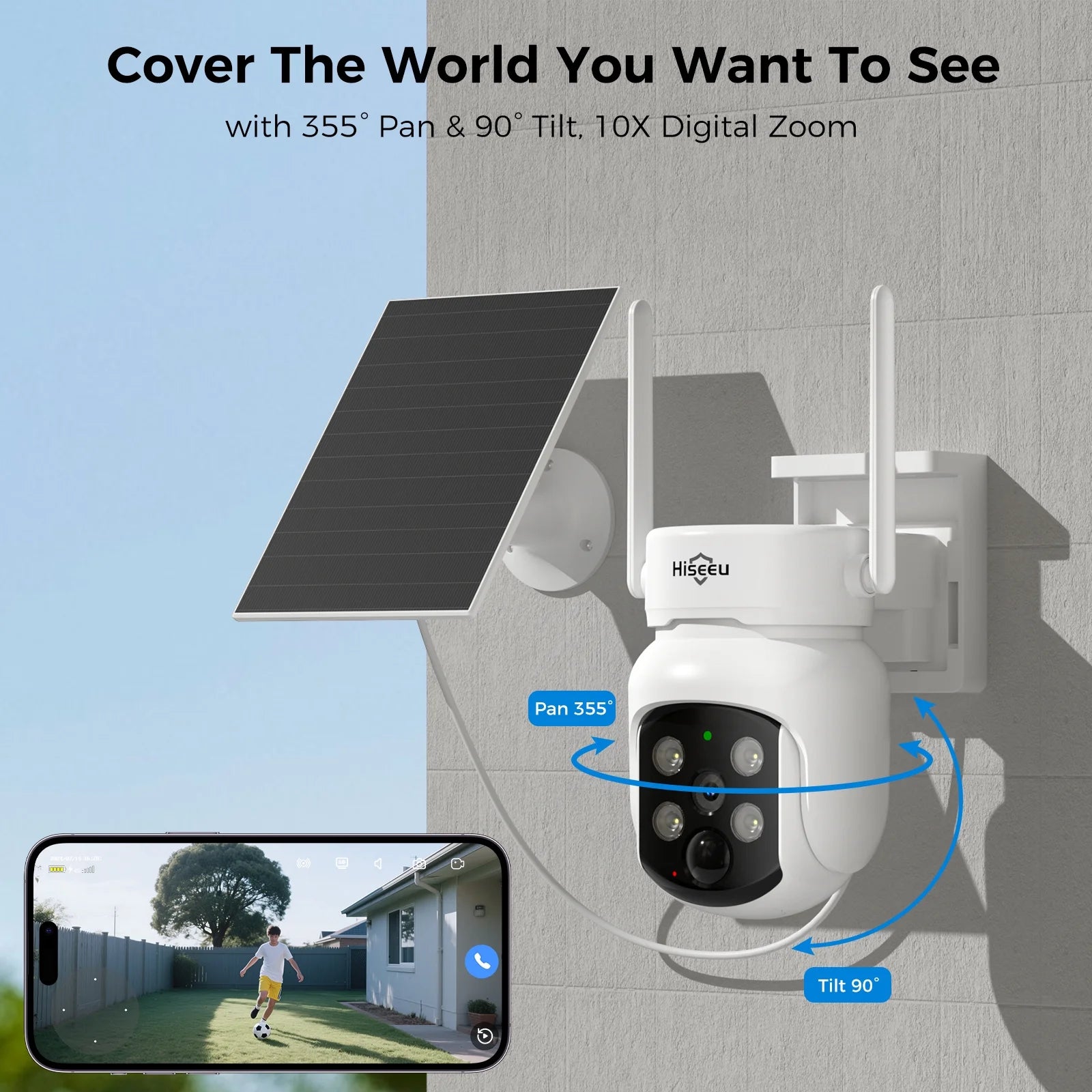 4MP Solar Security Camera Wireless Outdoor ,2.4G /5G Wifi Camera for Home Surveillance,360 View Ptz,Battery Powered,Pir Motion Detection,2-Way Talk .