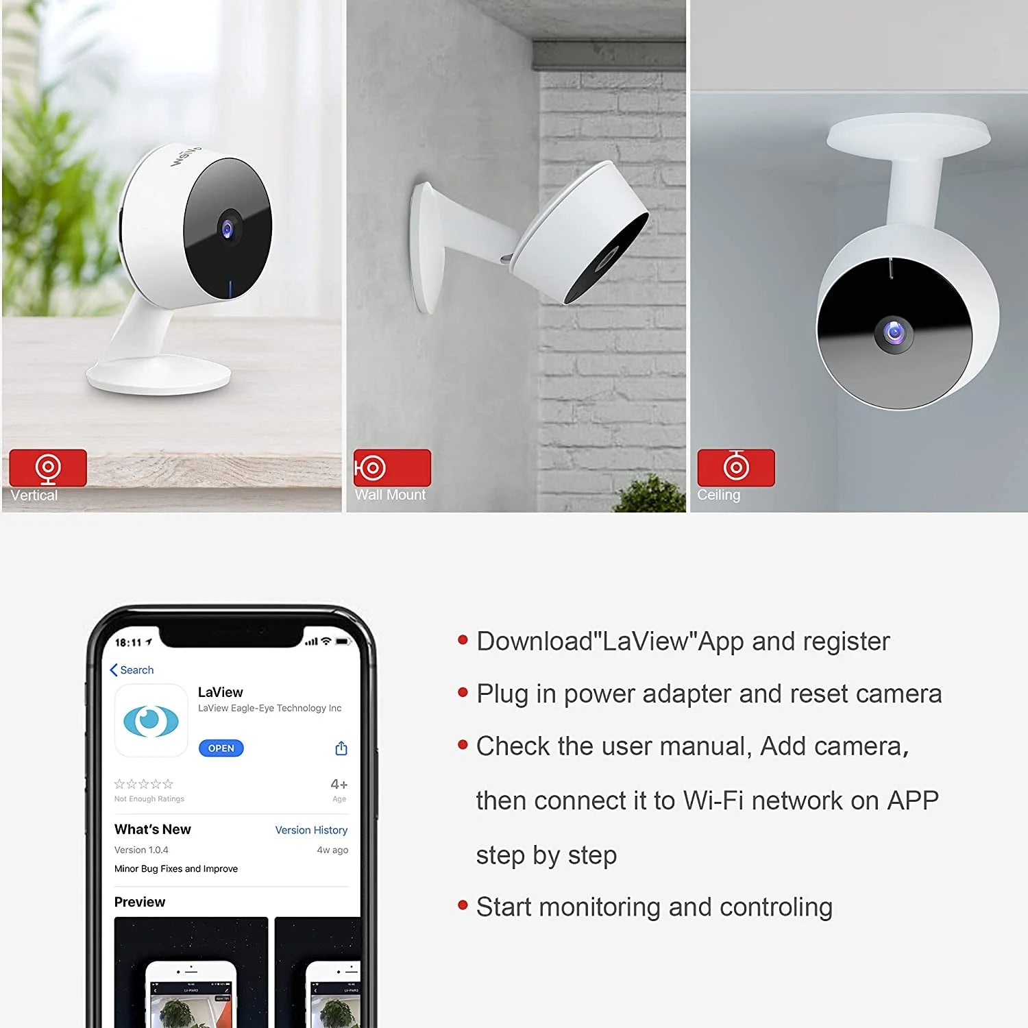 Security Cameras 4 Pieces, Home Security Camera Indoor 1080P, Wi-Fi Cameras for Baby/Pet, Motion Detection, Two-Way Audio, Night Vision