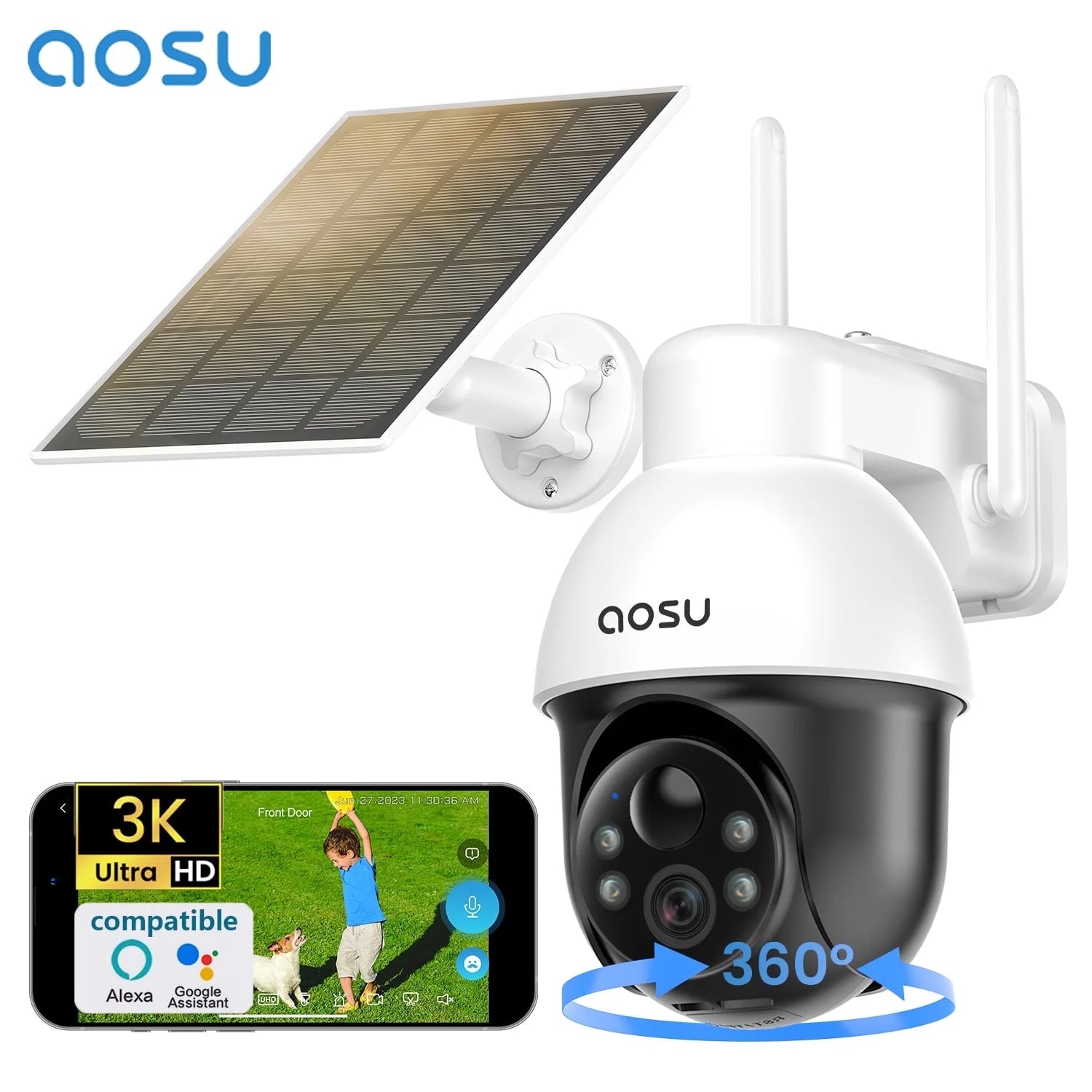 Solar Security Camera,5Mp Wireless Outdoor Cameras,360° Surveillance,Auto Tracking, Human/Vehicle Detection,Works with Alexa/Google Assistant