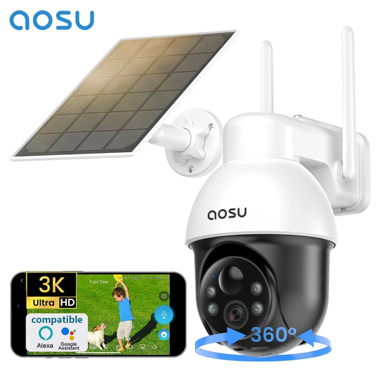 Solar Security Camera,5Mp Wireless Outdoor Cameras,360° Surveillance,Auto Tracking, Human/Vehicle Detection,Works with Alexa/Google Assistant
