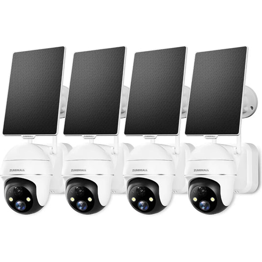 Solar Security Cameras Wireless Outdoor - 4 Packs, 360° View Outdoor Camera Wireless Solar Powered,2.4G Wifi Only,