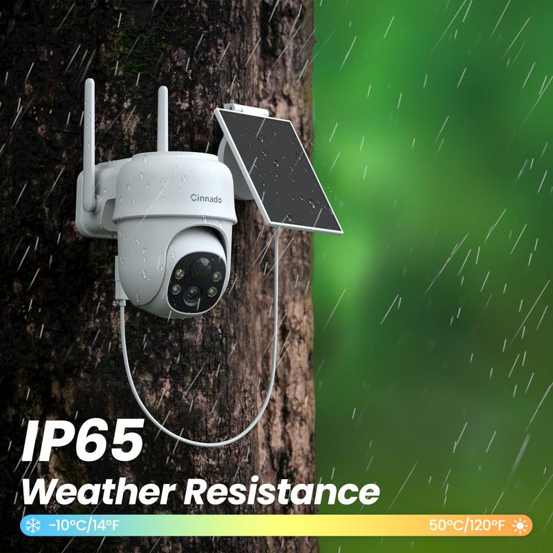 Cinnado 2K Solar/Battery Powered Security Cameras Outdoor - Cameras for Home Security outside 2.4G Wifi, 360° Color Night Vision, 2 Way Audio, PIR Human Detection, Works with Alexa/Google Home Surveillance Cameras Solar Rechargeable