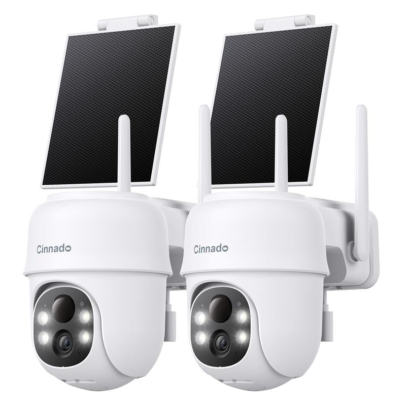 Cinnado 2K Solar/Battery Powered Security Cameras Outdoor - Cameras for Home Security outside 2.4G Wifi, 360° Color Night Vision, 2 Way Audio, PIR Human Detection, Works with Alexa/Google Home Surveillance Cameras Solar Rechargeable