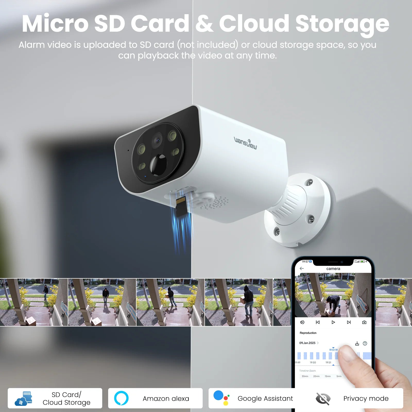 2K Solar Camera Wifi Outdoor Wireless with Spotligt, Waterproof, PIR Alert, Siren, Color Night Vision, Two-Way Audio