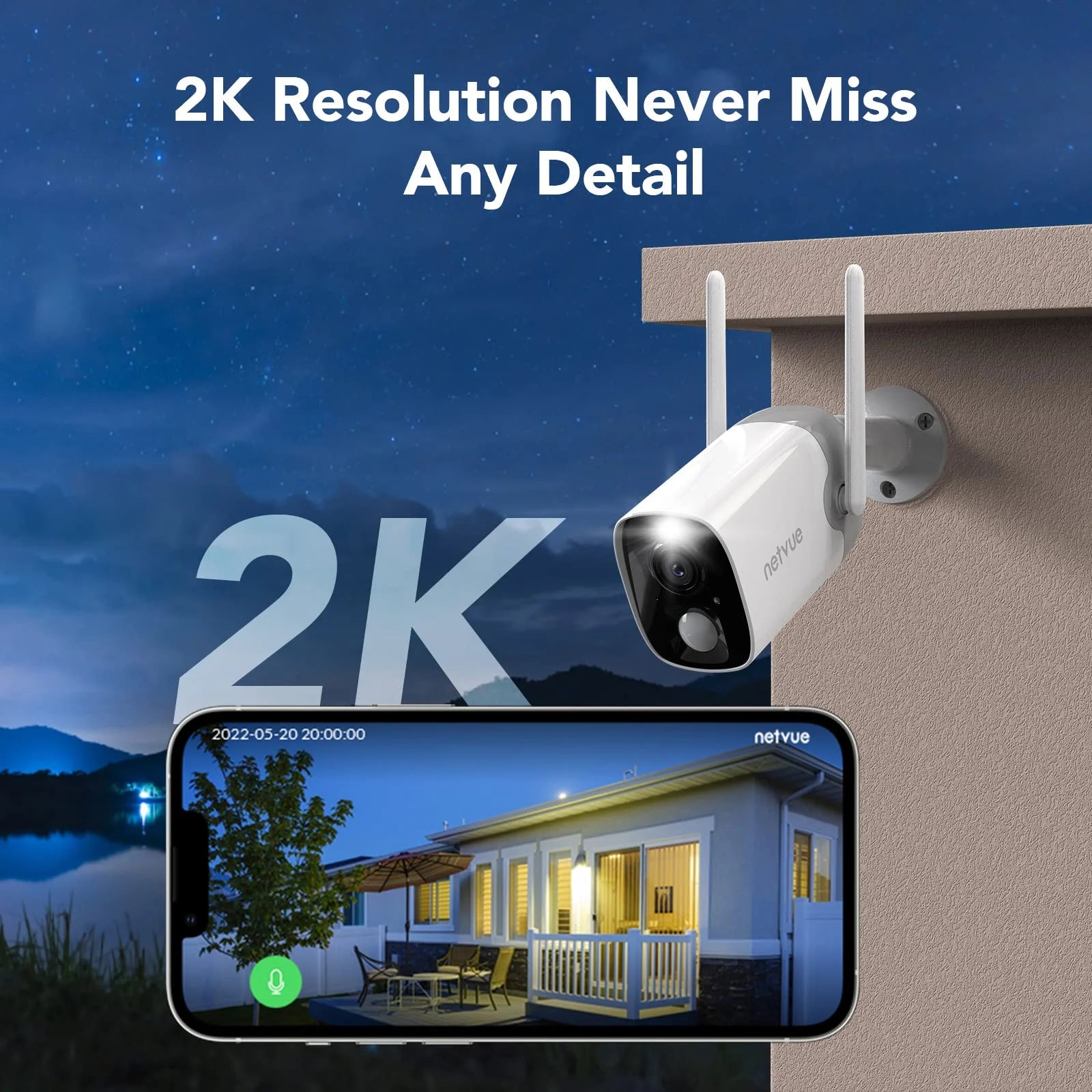 Outdoor Security Camera, 2K Wifi Surveillance Cameras with Solar Panel and AI - Only for 2.4Ghz