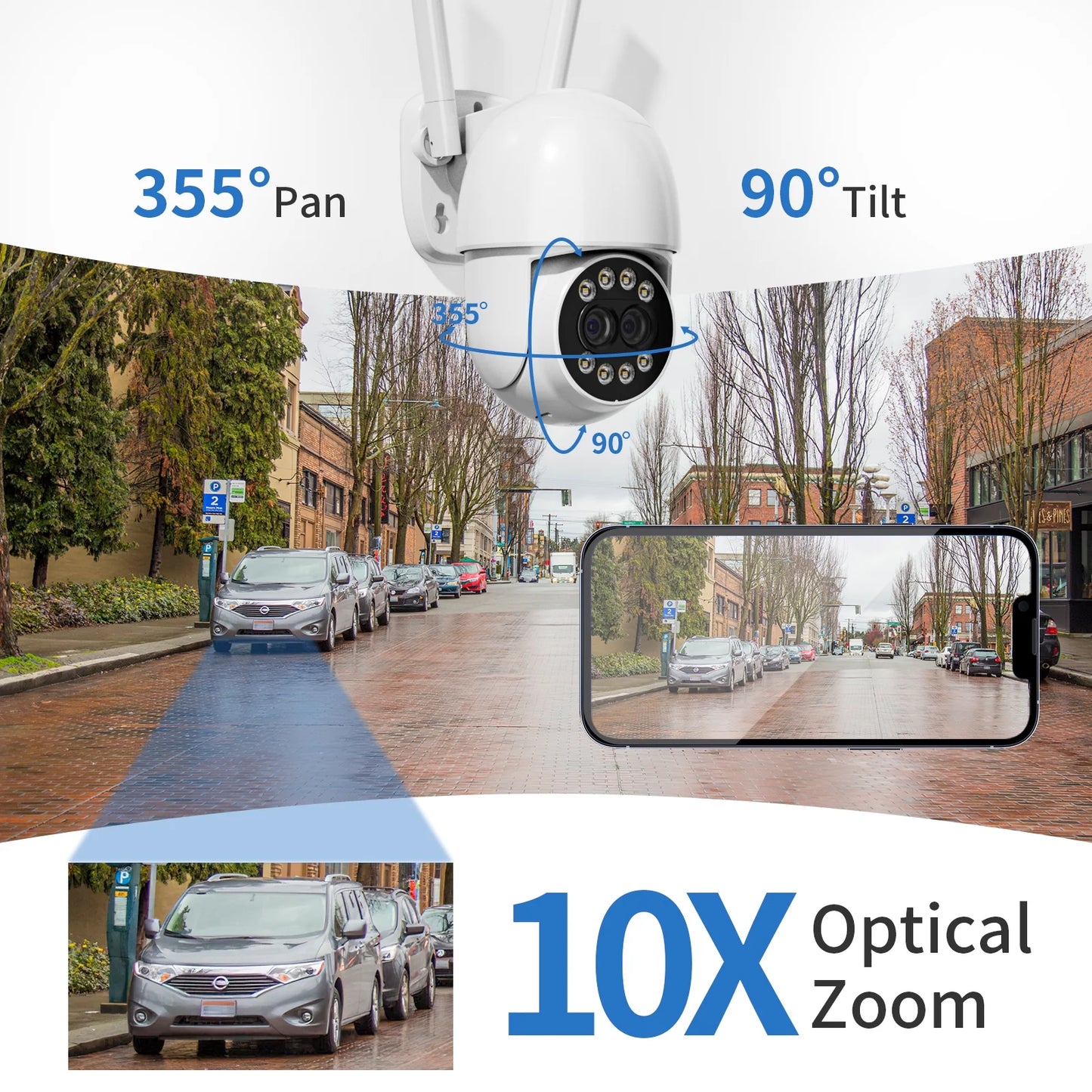 4MP Outdoor Security Cameras with Dual Lens, Full Color Night Vision, IP66 Waterproof, 1