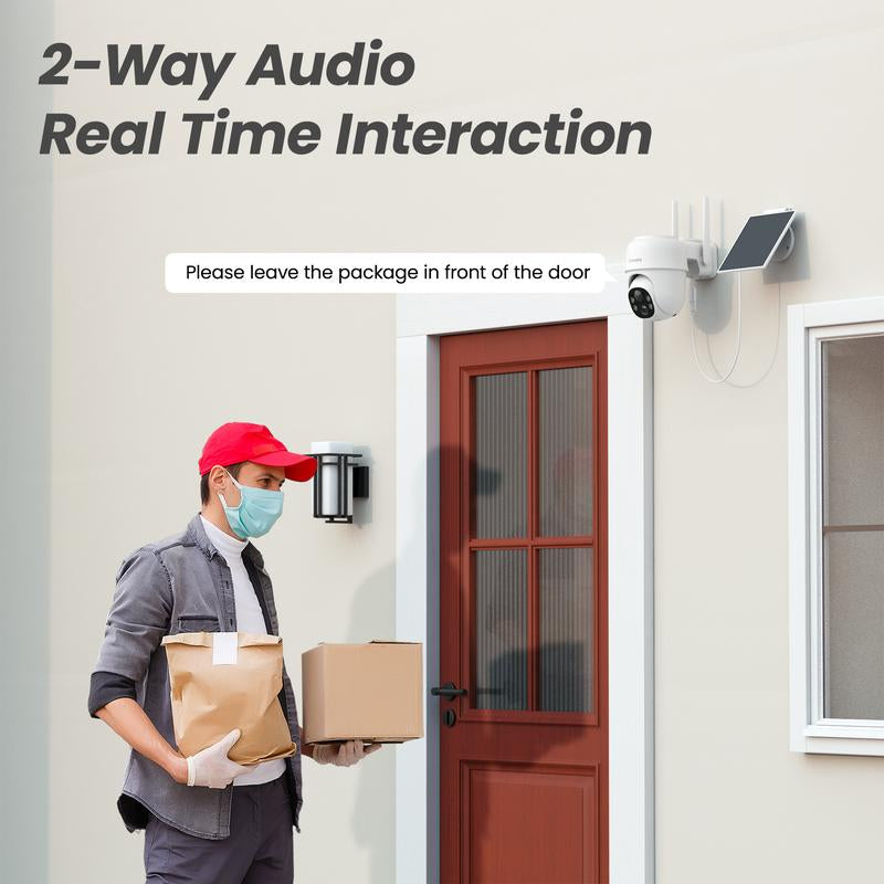 Cinnado 2K Solar/Battery Powered Security Cameras Outdoor - Cameras for Home Security outside 2.4G Wifi, 360° Color Night Vision, 2 Way Audio, PIR Human Detection, Works with Alexa/Google Home Surveillance Cameras Solar Rechargeable