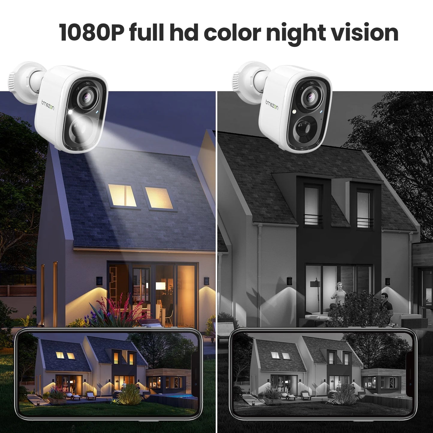 2K Indoor/Outdoor Security Wireless Camera,Rechargeable Solar Powered for Home Surveillance, PIR Motion Detection, Stunning Night Vision, Smart Home Supported,With Solar Panel