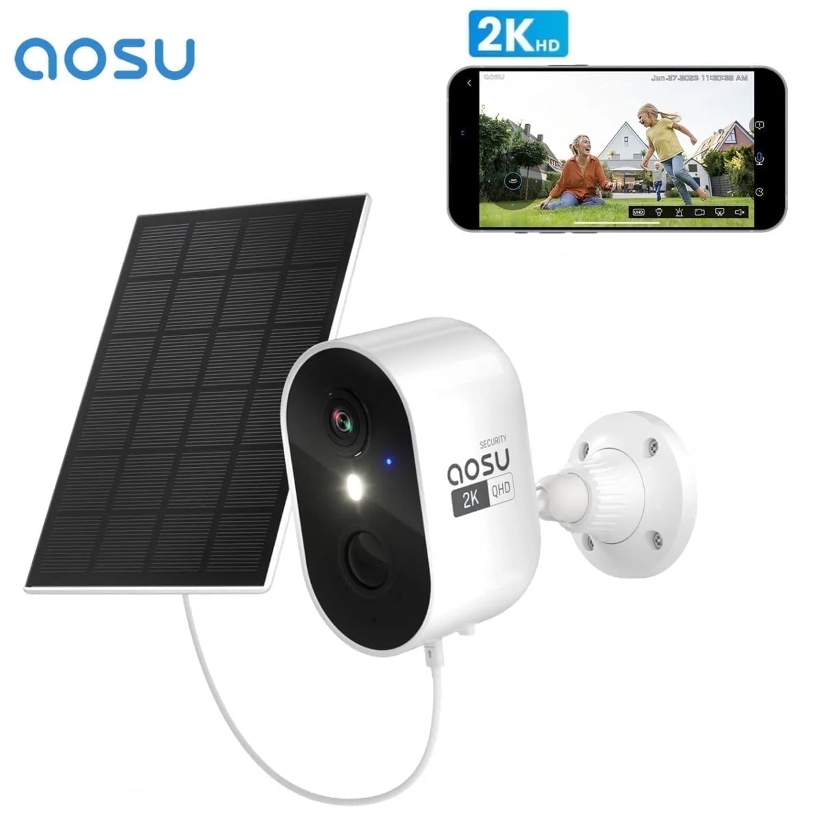 Solar Security Camera Wireless Outdoor, 2K Surveillance Camera for Home ,Spotlight,Siren, 2-Way Audio, PIR Human Detection, Color Night Vision