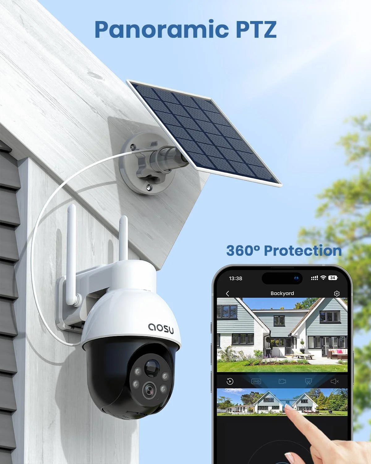 Solar Security Camera,5Mp Wireless Outdoor Cameras,360° Surveillance,Auto Tracking, Human/Vehicle Detection,Works with Alexa/Google Assistant