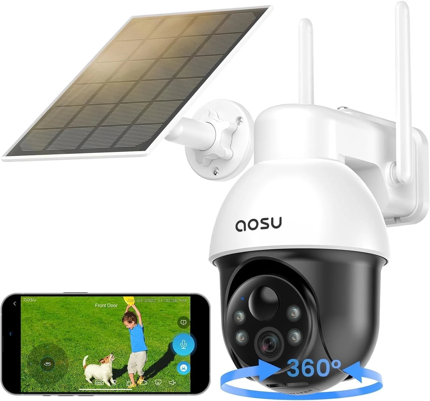 Solar Security Camera,5Mp Wireless Outdoor Cameras,360° Surveillance,Auto Tracking, Human/Vehicle Detection,Works with Alexa/Google Assistant