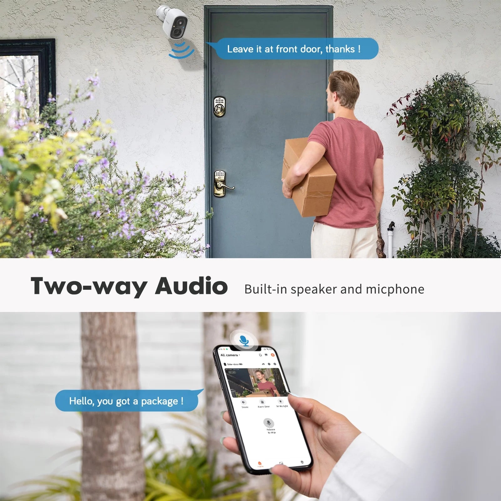 2K Indoor/Outdoor Security Wireless Camera,Rechargeable Solar Powered for Home Surveillance, PIR Motion Detection, Stunning Night Vision, Smart Home Supported,With Solar Panel