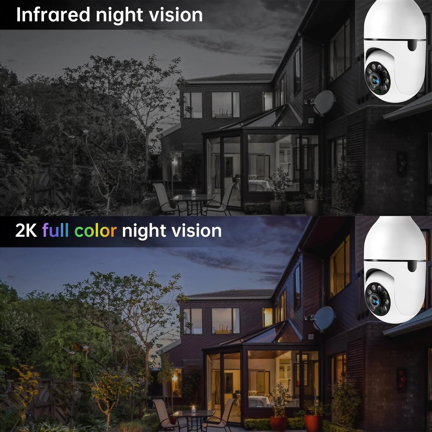 5G& 2.4Ghz Wifi Light Bulb Security Camera, 2K HD Security Cameras for Home, Wireless Outdoor Motion Detection and Alarm, Two-Way Talk, Color Night Vision