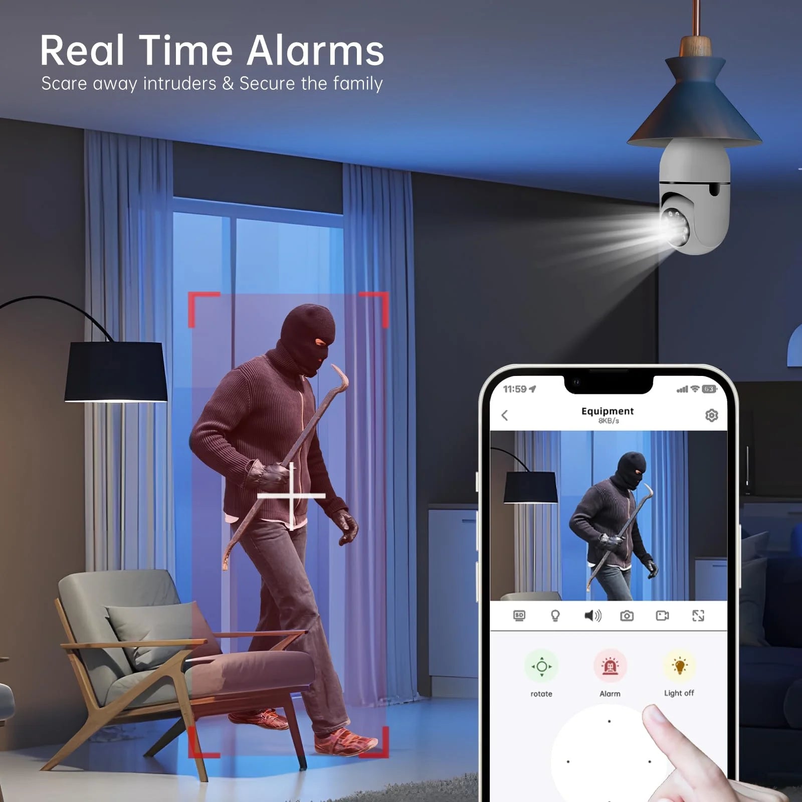 5G& 2.4Ghz Wifi Light Bulb Security Camera, 2K HD Security Cameras for Home, Wireless Outdoor Motion Detection and Alarm, Two-Way Talk, Color Night Vision