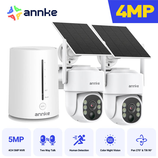4MP 2K Wireless Home Camera System 2-Cam Kit Security System Solar Cameras Outdoor, PIR Human Detection Instant Alerts